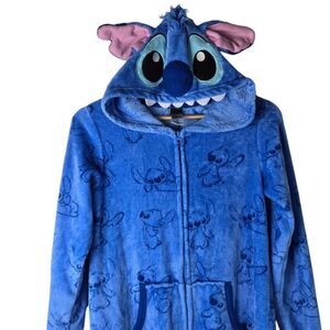 Disney Stitch One Piece Zip Faux Fur Pajama Costume Adult Sz S 4-6